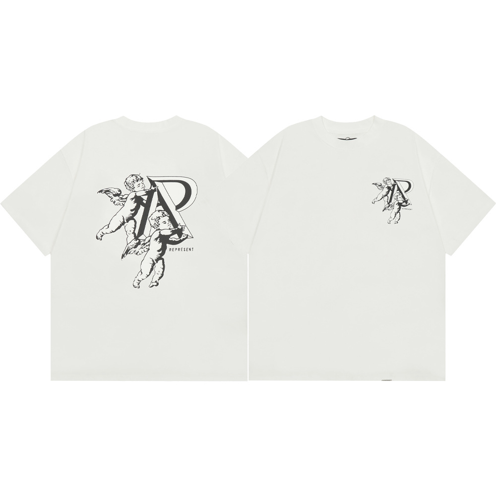 High Street REPRESENT Impresión de letras minimalistas desgastado retro lavado hombres y mujeres sueltos camiseta casual de manga corta marea