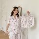 Summer Ice Silk Pajamas Women's Short-sleeved Trousers Acetic Acid Printing Sweet Floral Three-piece Set Fresh Style Home Clothes suit