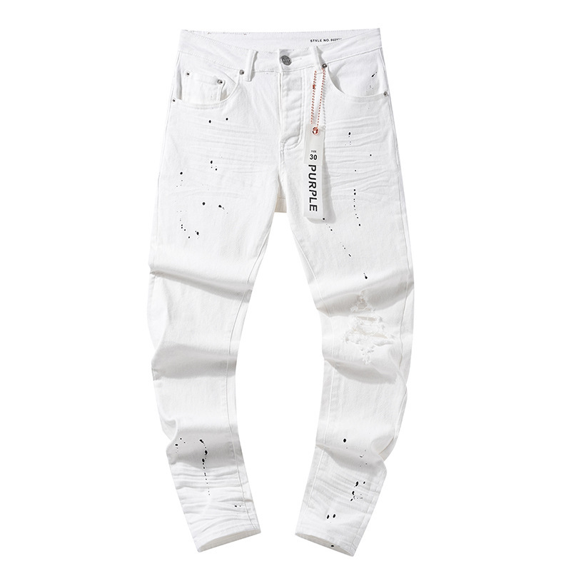 跨境欧美PurpleBrand牛仔裤jeans水洗做旧复古破洞泼墨潮流直筒|undefined