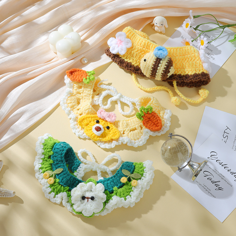 애완 동물 수제 니트 목걸이 고양이 양모 장식 칼라 니트 귀여운 개 턱받이 턱받이 입 사이퍼