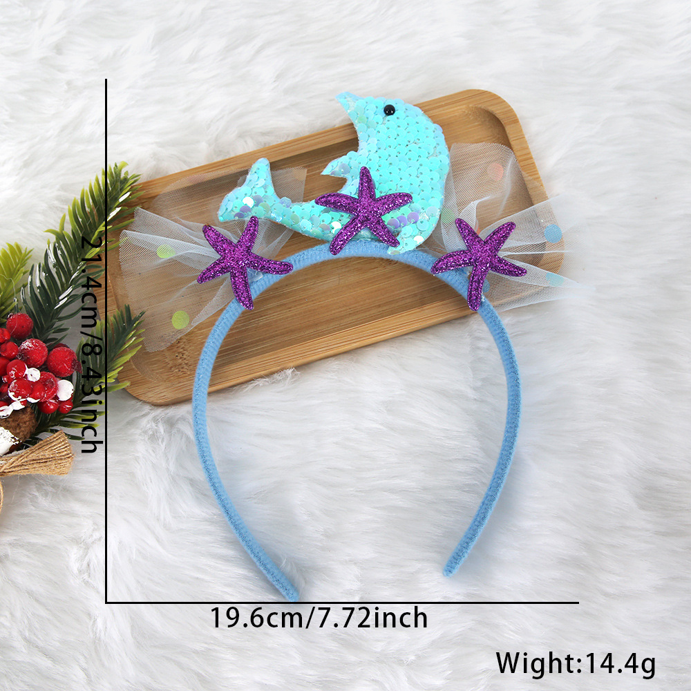 Transfronterizos de sequillas de cola de pescado banda de cabello chica fiesta de cumpleaños decoración mar serie tocado delfin estrella de mar banda de malla de hilo
