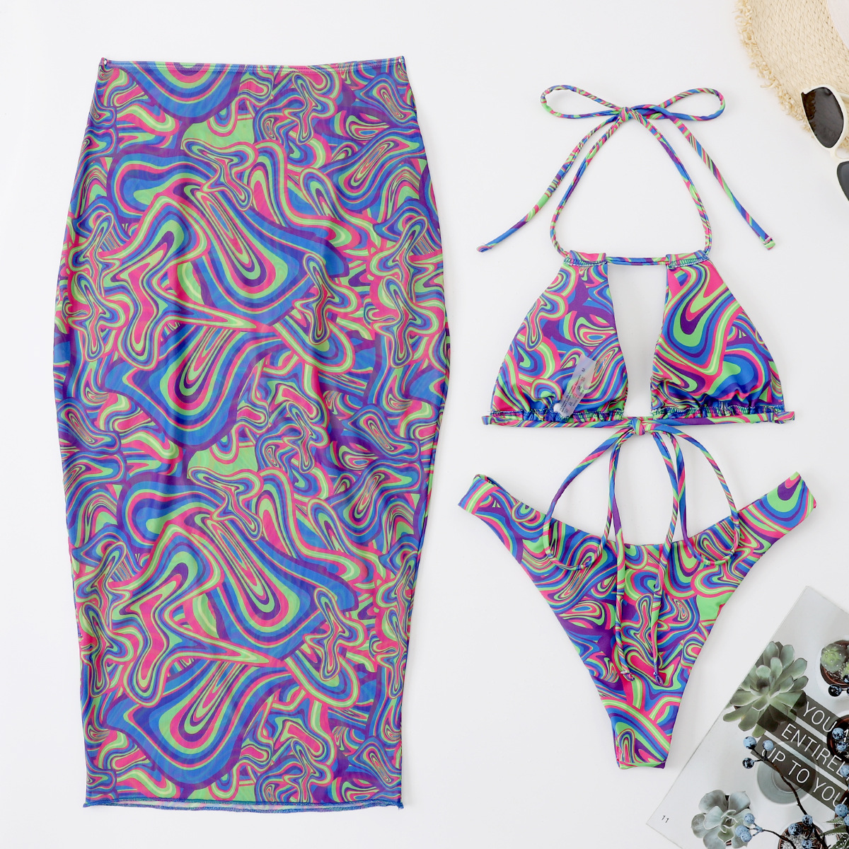 2022 AliExpress Europa y América Comercio exterior nuevo bikini sexy Bikini gasa larga falda de tres piezas traje de baño
