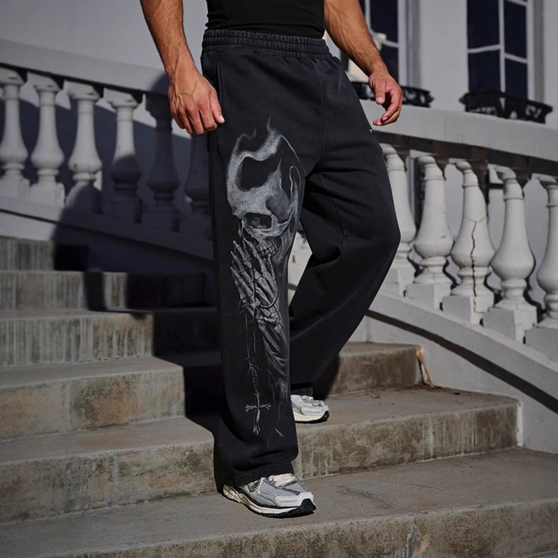 Cross-Border Youngla New Sports Fitness Pants Men's Joggers Cotton Terry Printed Wide-Leg Squat Pants