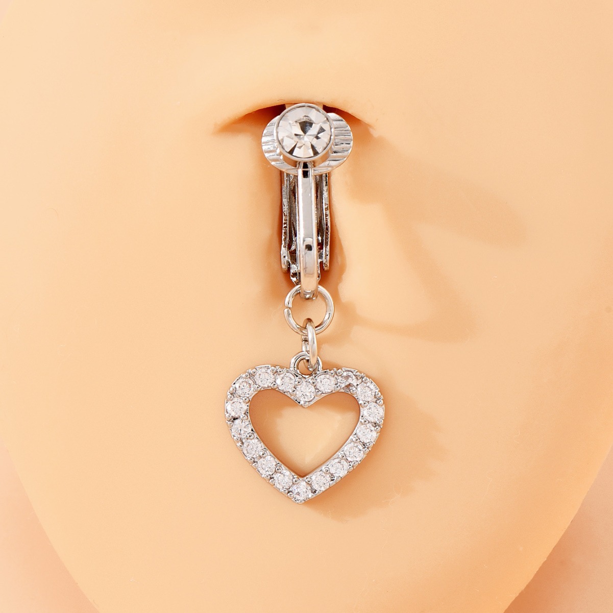 Non-piercing Belly Button Ring With Zircon Heart Design_voghion.com