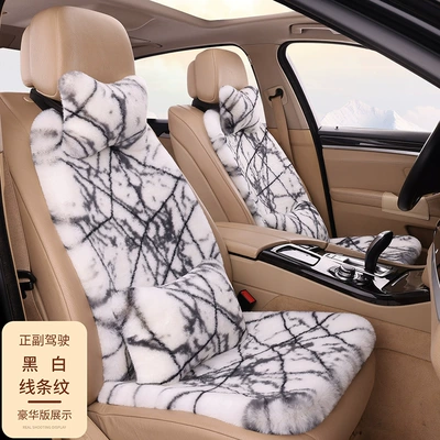 Passenger Universal Car Seat Cover — Seat cushion, seat cover - black-and-white-line-stripes-2-seats-2-backrests-2-neck-pillows-2-waist-pillows