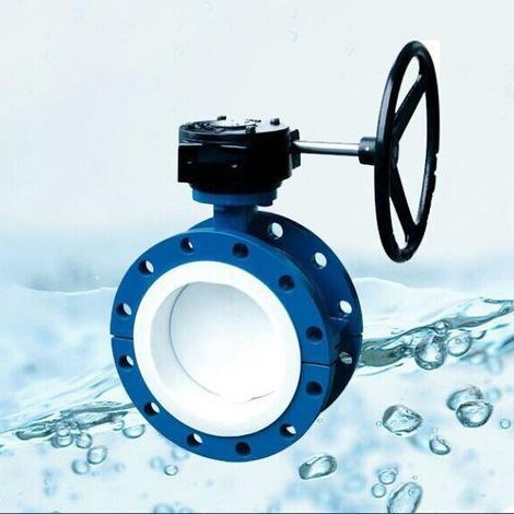 D341F46-16C 手动涡轮涡杆衬氟法兰蝶阀 耐腐蚀耐酸碱蝶阀