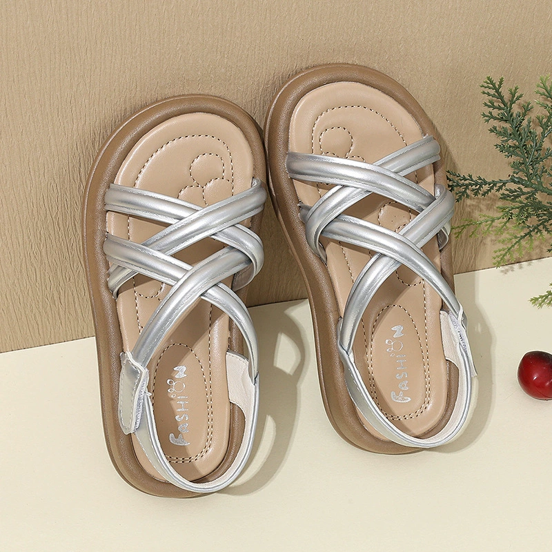 Детские босоножки для девочек, открытый носок, лето 2025, новые, туфельки принцессы для маленьких девочек, модные пляжные туфли для детей среднего и старшего возраста