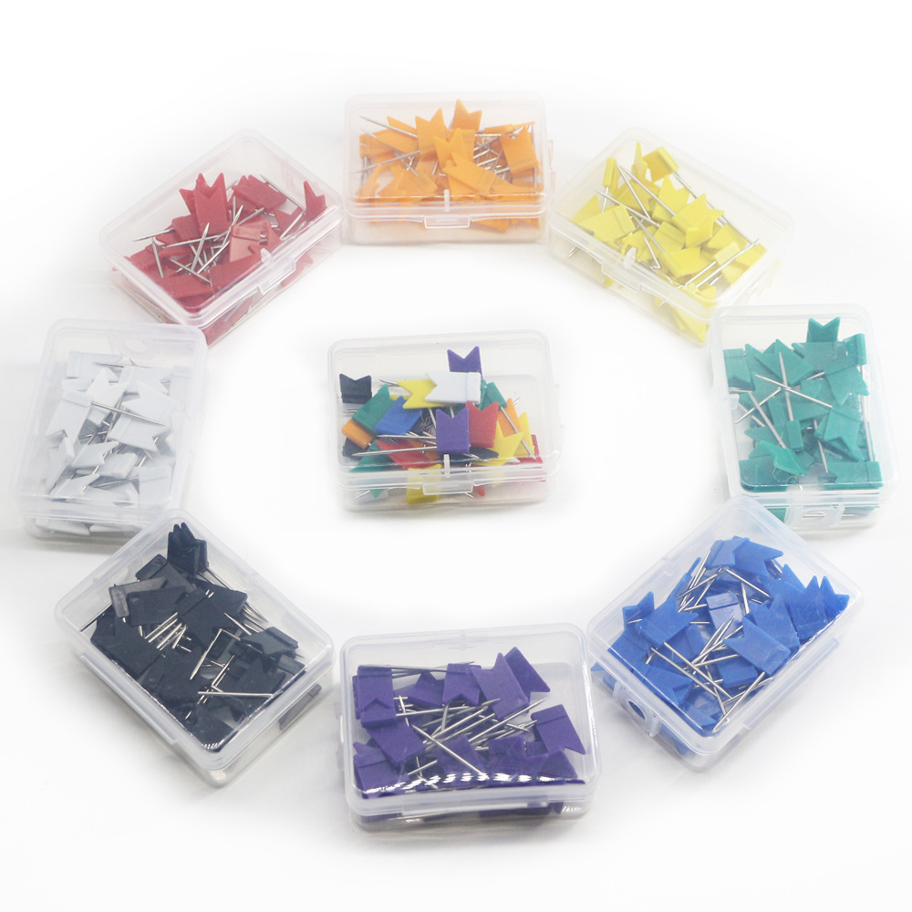 Venta al por mayor 30/50 piezas de banderas de colores, pines de tablero de corcho, pines de mapa, pines de marca, chinchetas de línea roja