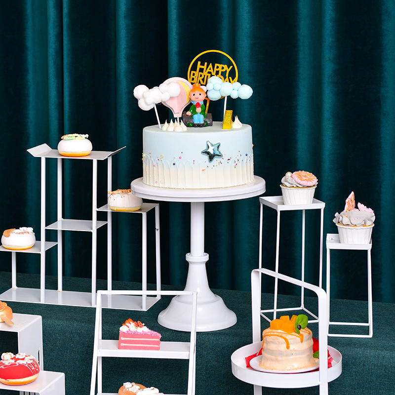 De Hierro blanco mesa de postre decoración cuadrada soporte de la torta placa macaron Chino de doble capa Buñuelo soporte de la tabla de descanso de té image 3