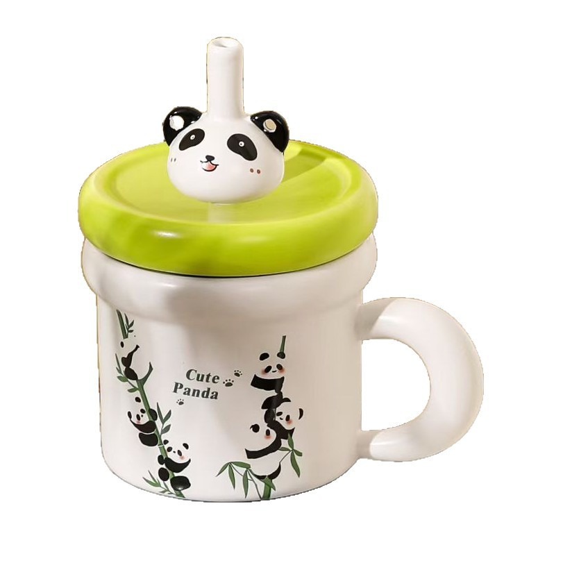 Creativo dibujos animados panda de paja de cerámica taza de agua regalo de mano taza de café encantadora taza de oficina de alto valor facial taza