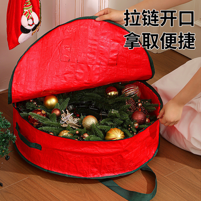 跨境新款圣诞树收纳袋圆形礼品收纳包拉链手提圣诞节礼物防尘收纳|undefined