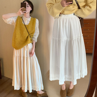 in stock Pregnant Women's Niche Design Stitching Lace Long Skirt Women's 2025 Spring and Summer Pendant All-match Long Skirt