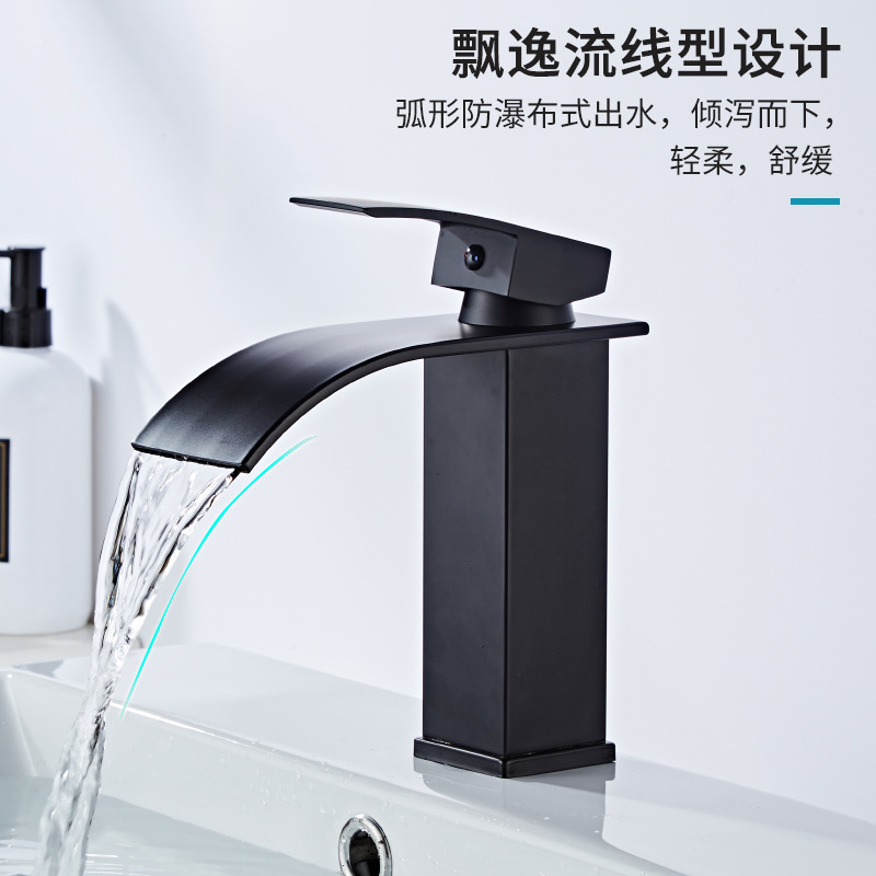 Cuenca negro grifo caliente y fría boca curva cascada de salida de agua de baño lavabo del hotel intensificado transfronteriza