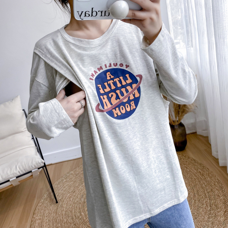 Pregnant women's nursing clothes out hot mom fashion T-shirt spring and autumn women's clothing postpartum long sleeve nursing clothes tide mom card