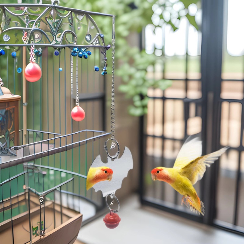 Juguetes de pájaro de Halloween transfronterizos Espejo de pájaro en forma de murciélago Espejo de foto de loro acrílico Accesorios para jaulas de pájaros Suministros para pájaros al por mayor image 1