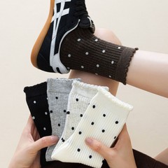 波点袜子秋冬女士棉中筒学院风袜子批发
