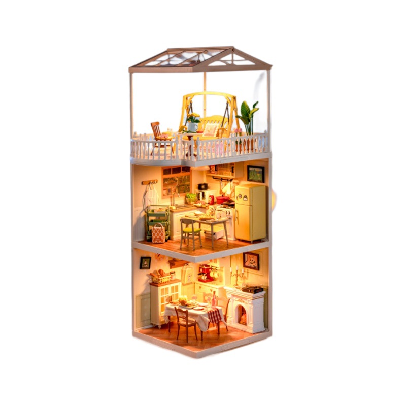 Rollife Ruo Lai Super World Terrace Expansion Package Bloques de construcción de rompecabezas Modelo de juguete Regalo para niños Mujer