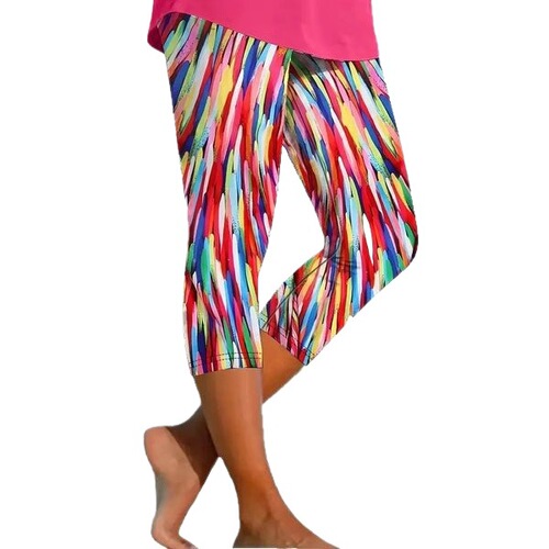 Bottoms with European and American-style independent seaside print, 3/7 length, new summer collection d-style.