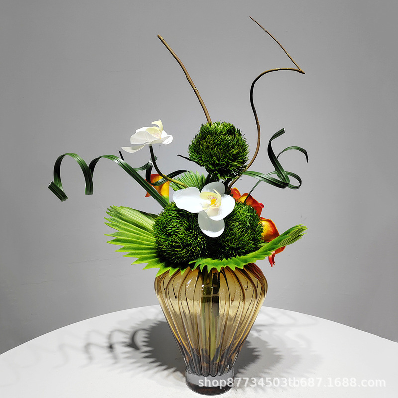 Modern design high quality floral art double petal red palm flower arrangement designer simulation flower desktop sales office combination flower arrangement