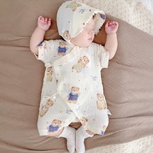 0—3个月宝宝夏季款纱布短袖连体衣男孩女新生婴儿棉汉服