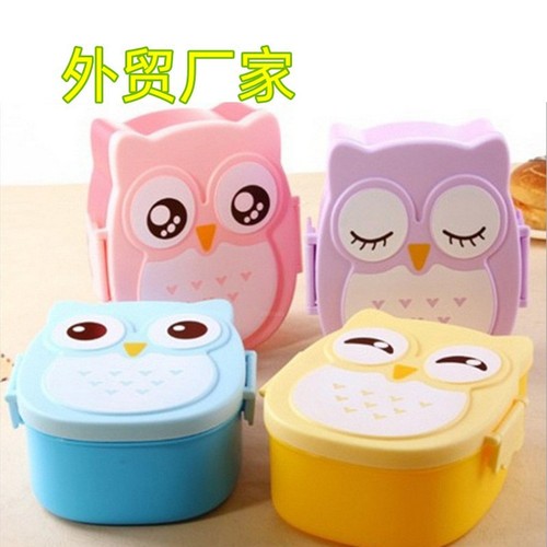 Plastic cartoon children's owl lunch box student lunch box lunch box manufacturer free spoon Y-137