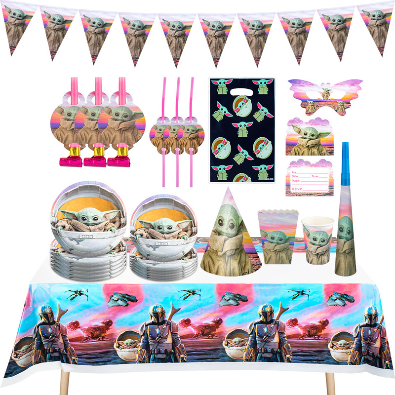 Star Wars Alien Yoda Baby Birthday Party Venue Layout Disposable Paper Tray Flag Tableware