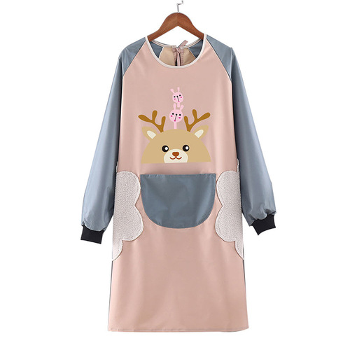 Apron for women's home kitchen, hand-wipeable, waterproof, oil-proof, long-sleeved cartoon smock, cooking apron, adult work clothes