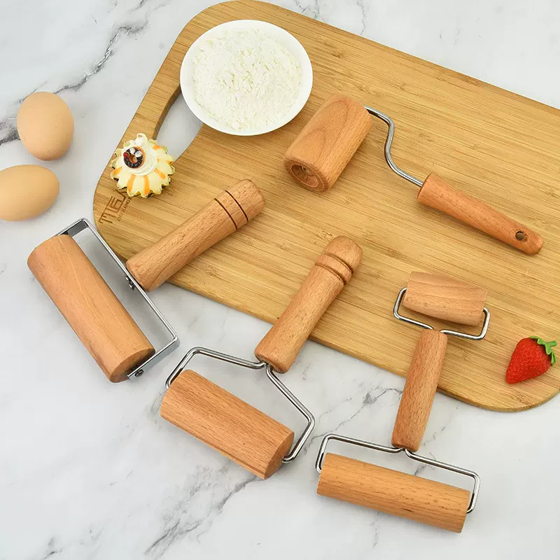 厂家批发榉木擀面杖双头木质面粉饺子皮滚轮擀面杖手持烘焙用具