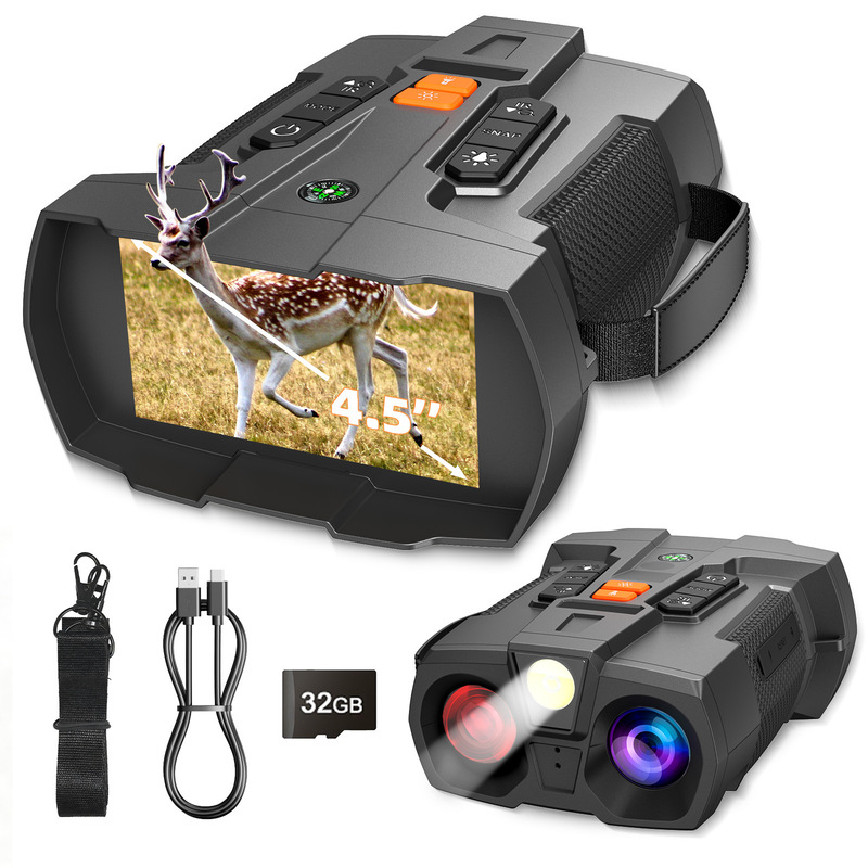 Cross-Border 4K Full-Color Infrared Night Vision Device 4.5inch Large Screen with Compass Led Light Hd Infrared Outdoor Digital