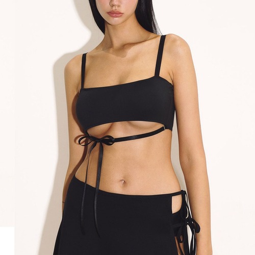 Black Sexy Three-Piece Bikini Dress-Style Women's Swimsuit with Shoulder Straps
