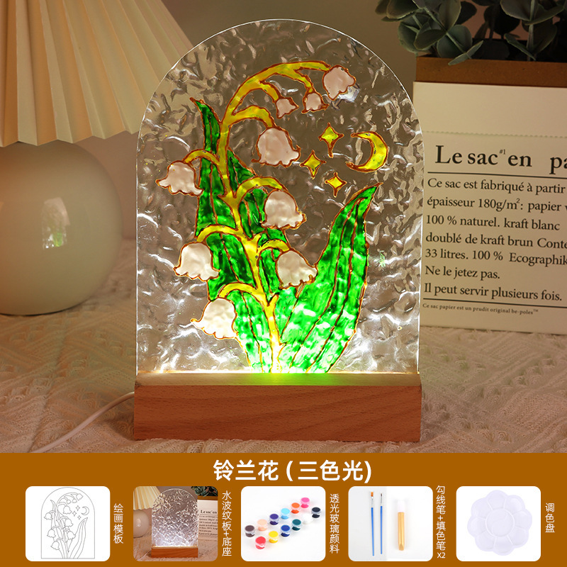 チューリップガラス絵画ナイトライト手作りDIY絵画材料パック水波紋アクリル板中秋節ギフト|undefined