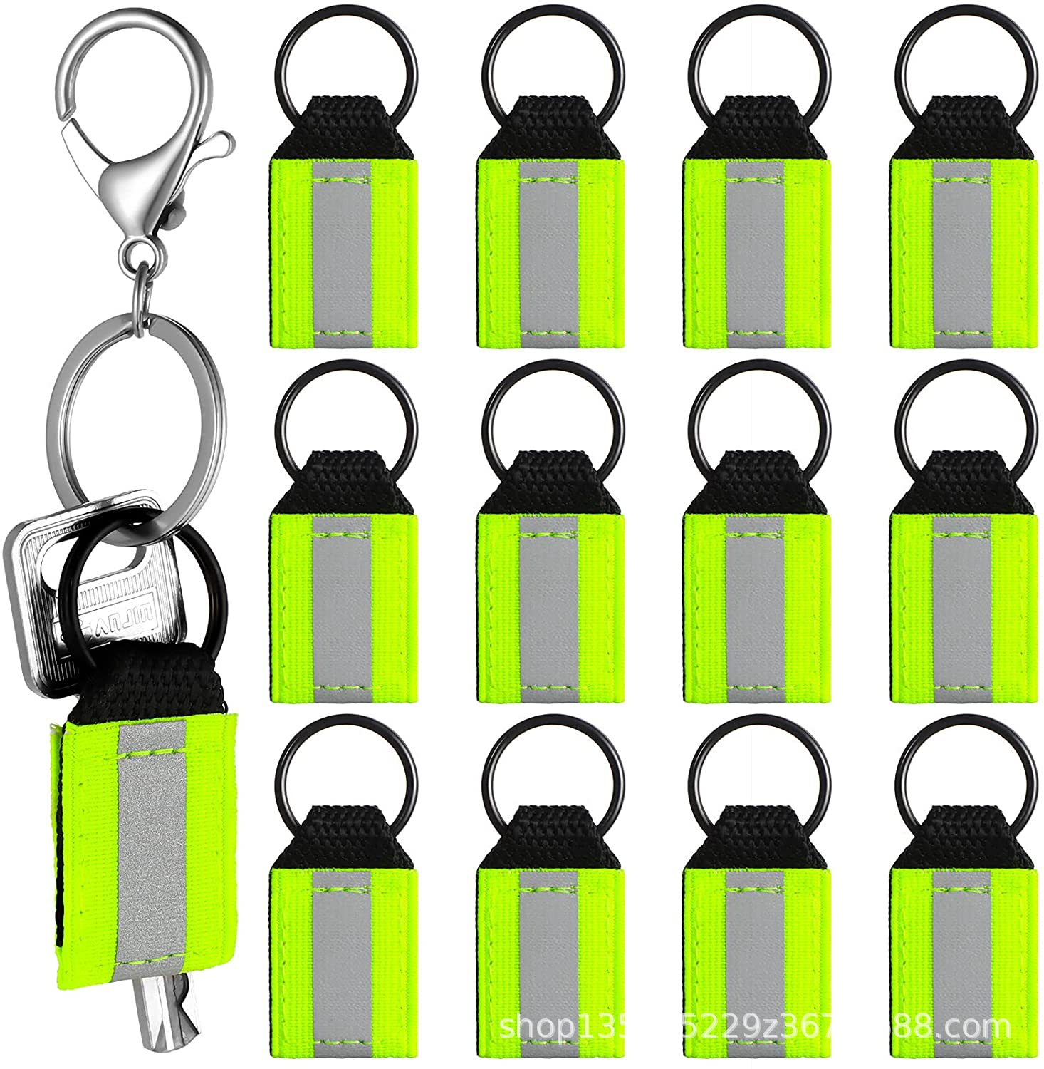 형광 녹색*형광 노란색 열쇠고리*나일론 버클, 폴리프로필렌 웨빙, 탄성 웨빙