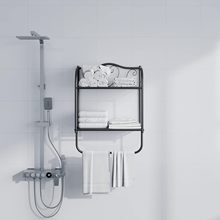 长荣工艺毛巾架 2 层浴室架浮动架壁架带毛巾架用于家居装饰(黑色