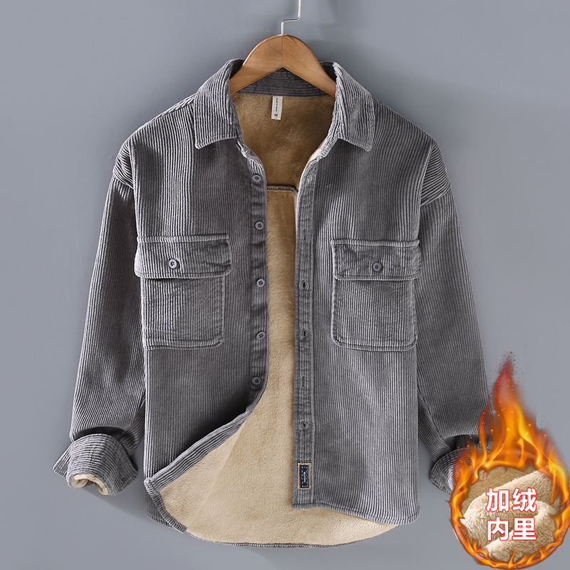 G151秋冬季新款加绒加厚保暖休闲外套衬衫男士青年复古一件代发