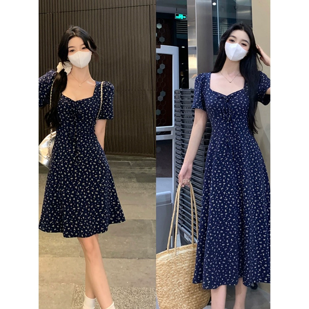 Плюс размер, летнее нишевое платье с цветочным принтом, короткая юбка, французская элегантная тонкая юбка средней длины, женская одежда