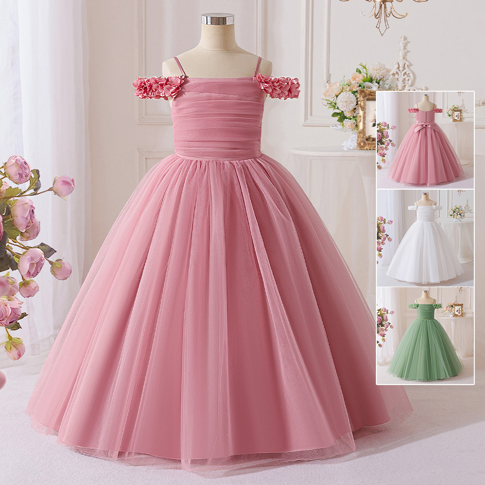 Europa y los Estados Unidos de la nueva niñez vestido temperamental de la banda de hombro de la red de la banda de la princesa vestido de niños