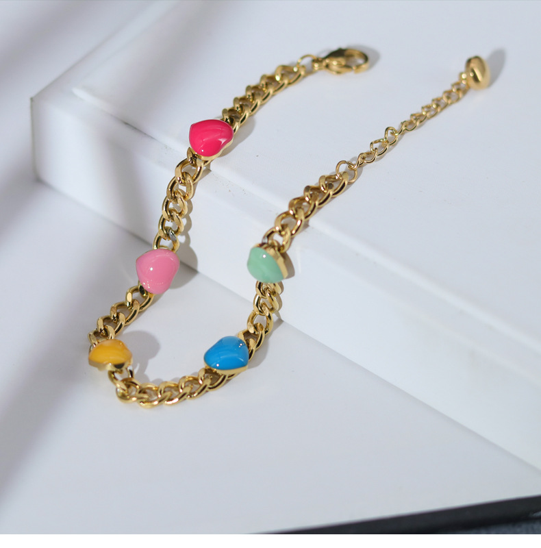 18K Gold Plated Plating Material Fashion Heart Shape 304 Stainless Steel 18K Gold Plated Enamel Stainless Steel Bracelets In Bulk