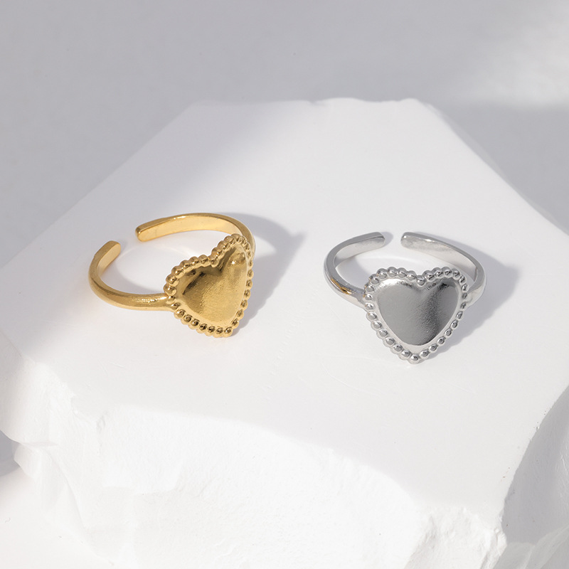 3g Weight Vacuum Plating Gold Plating Process 18K Gold Plated Plating Material Open Ring Classification Adjustable Ring Size Wholesale Jewelry Cute Heart Shape 304 Stainless Steel 18K Gold Plated Plating Stainless Steel Rings