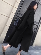 反季清仓2025年秋冬韩系黑色呢子大衣女中长款宽松毛呢外套赫本风