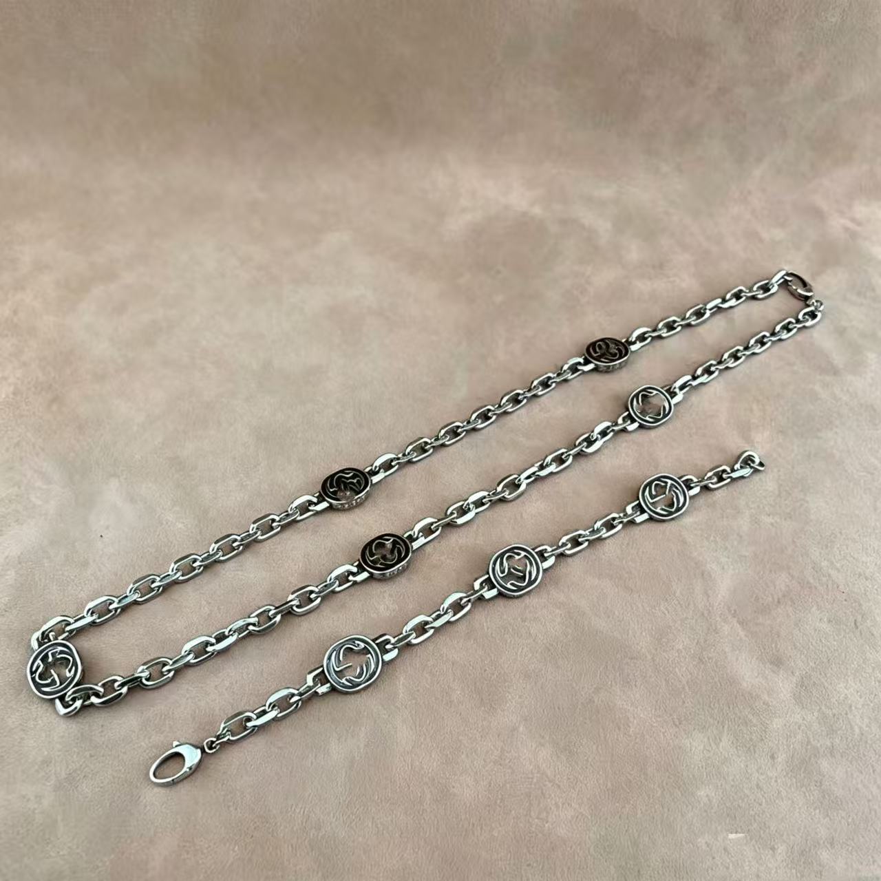 双G双G互扣古铜做旧古巴链 珐琅点缀双款街头风百搭中性项链配饰