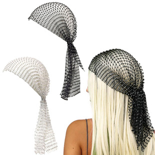 Amazon Cross-Border Hot-Selling Popular Mesh Flash Diamond Fishnet Pullover Hat Carnival Party Music Festival Personalized Turban Hat