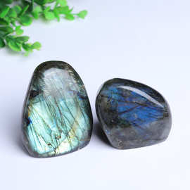 天然水晶拉长石摆件 闪光石 月光石家居办公原石打磨摆件矿石标本