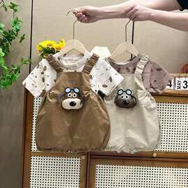 宝宝背带裤夏季套装卡通男童短袖两件套新款儿童衣服夏装洋气童装