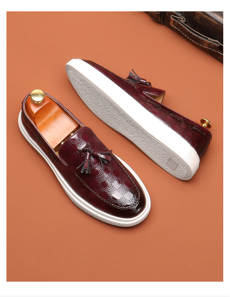 New bean shoes men's loafer English fringe advanced slip-on_vogvips.com