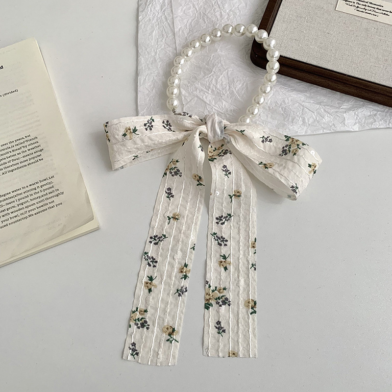 Collar de perlas, diadema, pequeño pañuelo de seda largo, vestido de niña de alta calidad, cinta, decoración de cinta, bufanda, cinturón