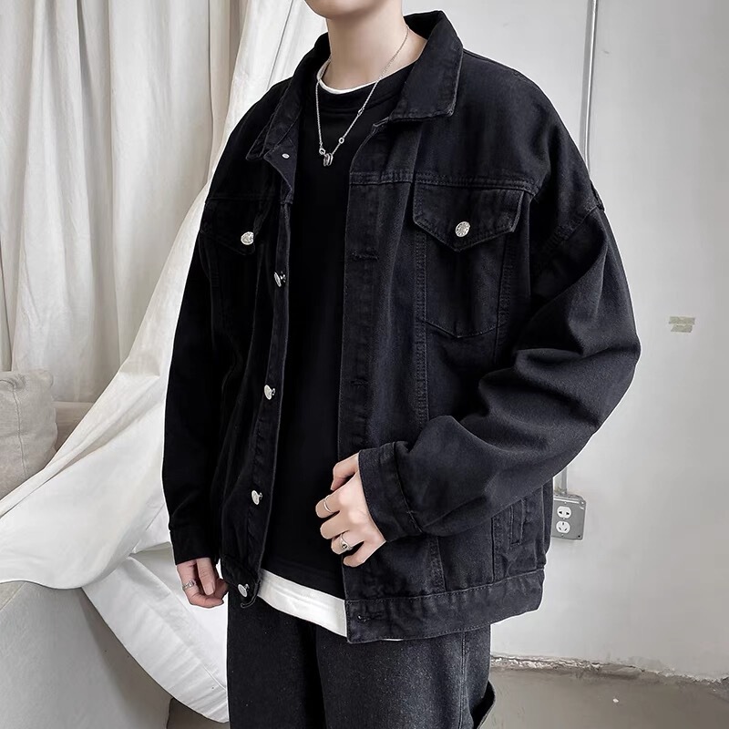 Autumn 2024 Black Denim Jacket Men's Korean Style Loose Student Trendy Brand Retro All-match BF Work Jacket Top