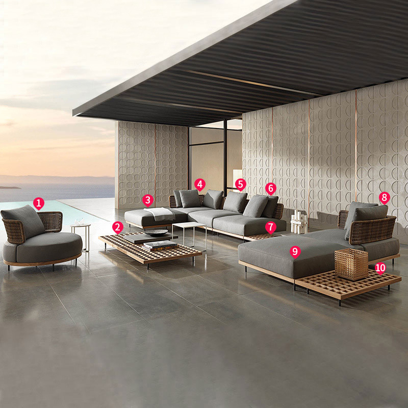 Sofá de madera maciza al aire libre patio Hotel ratán Villa ocio combinación jardín modelo muebles
