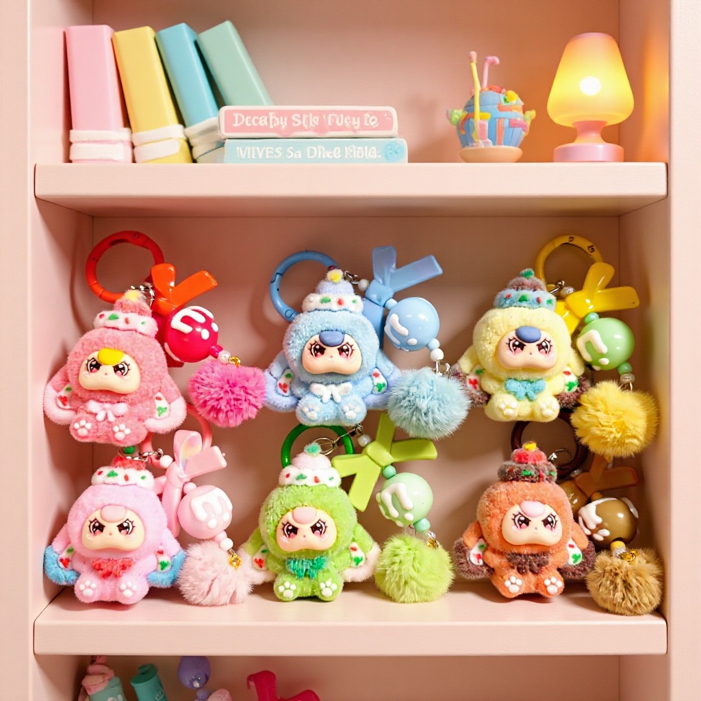 Flocked Doll Accessories for Three-Year-Olds, Key Chains, Bag Charms, Small Pendants, Key Rings, Graduation Gifts, Trendy Toy Pendants