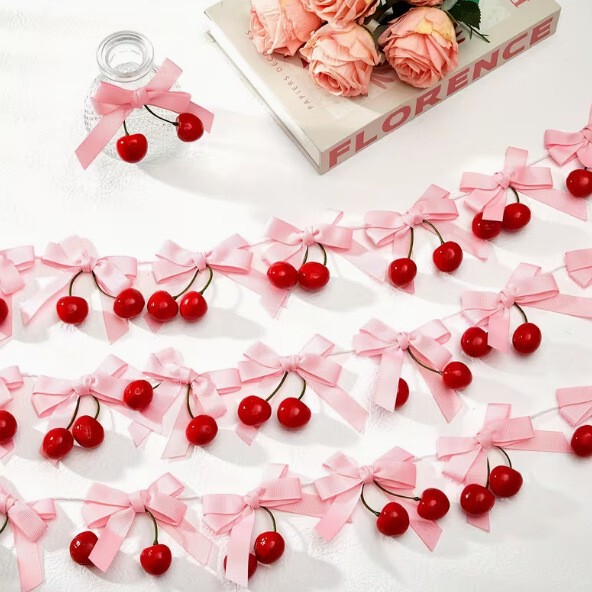 Cross-Border Cherry Bow Colorful Bunting Garland Holiday Party Christmas Home Room Bedroom Wall Decorations