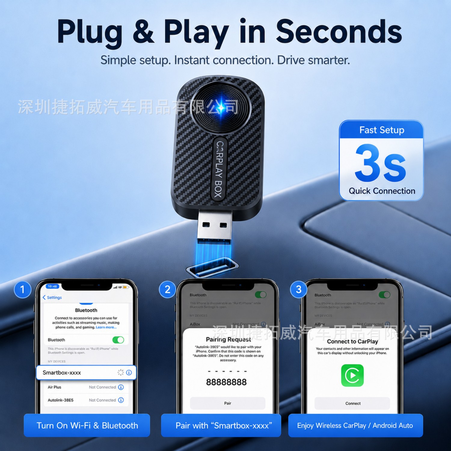 2-in-1 Wired to Wireless Carplay Box Android Autocarplay Box Car Screen Projection Converter